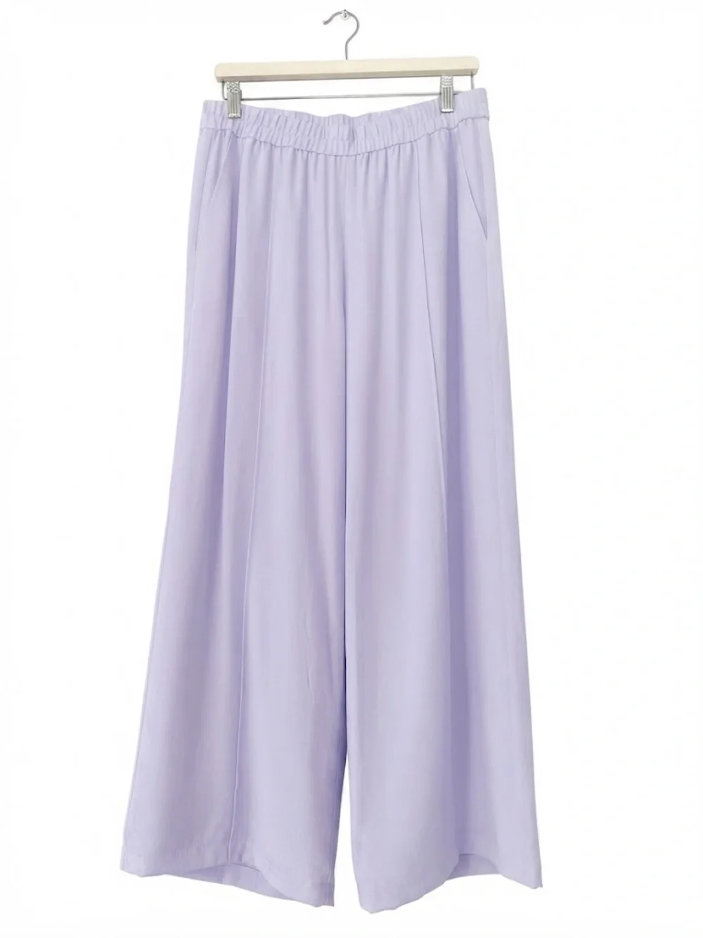 Eileen Fisher Soft Lavender Silk Pull-On Wide Pants Sz M Elastic Waist Feminine - Picture 2 of 6